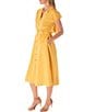 Color:Sunflower - Image 3 - Short Sleeve Notch Collar Belted Gingham Midi Dress