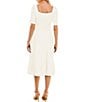 Color:Winter White - Image 2 - Short Sleeve Square Neck Belted Fit And Flare Midi Dress