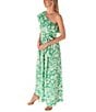 Color:Kelly/Ivory - Image 3 - Sleeveless One Shoulder Ruffle Neck Tie Waist Side Pocket Floral Maxi A-Line Dress