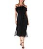 Color:Black - Image 1 - Sleeveless Ruffle Square Neck Tie Waist Midi Dress