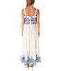 Color:Ivory/Royal - Image 2 - Sleeveless Square Neck Embroidered Popover Tie Waist Maxi Dress