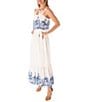 Color:Ivory/Royal - Image 3 - Sleeveless Square Neck Embroidered Popover Tie Waist Maxi Dress