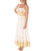 Color:Ivory/Mustard - Image 3 - Sleeveless Square Neck Embroidered Popover Tie Waist Maxi Dress