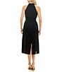 Color:Black - Image 2 - Stretch Crepe Sleeveless Halter Neck Carwash Hem Belted Midi Sheath Dress