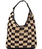 Color:Black - Image 1 - Abby Straw Checkered Shoulder Bag