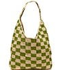 Color:Emerald - Image 1 - Abby Straw Checkered Shoulder Bag
