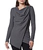 Color:Charcoal Heather - Image 3 - Marc New York Asymmetric Hem Draped Neck Long Sleeve Thermal Knit Tunic
