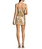 Marchesa Hollis Square Neck Printed Sequin Mini Dress, Color:Chestnut - Image 2