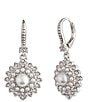 Color:Silver - Image 1 - Round Pearl Crystal Drop Earrings