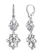 Color:Silver - Image 1 - Vintage Cluster Crystal Double Drop Earrings