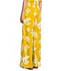 Marella Antiope Linen Blend Summer Leaf Print Elastic Back Wide Leg Pull-On Coordinating Pants, Color:Warm Yellow Summer Leaf Print - Image 4