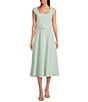 Marella Bitter Stretch Microfiber Canvas Square Neck Cap Sleeve Belted Fit & Flare Midi Dress, Color:Jade - Image 1