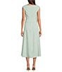 Marella Bitter Stretch Microfiber Canvas Square Neck Cap Sleeve Belted Fit & Flare Midi Dress, Color:Jade - Image 2