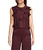 Marella Canore Popline Embroidered Bow Round Neck Sleeveless Top, Color:Bordeaux - Image 1