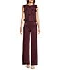 Marella Canore Popline Embroidered Bow Round Neck Sleeveless Top, Color:Bordeaux - Image 3