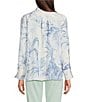 Marella Conio Palm Toile Printed Silk Crepe de Chine Point Collar Long Sleeve Button Front Blouse, Color:Dust Blue - Image 2
