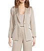 Marella Coordinating Cognac Satin Point Lapel Long Sleeve One-Button Blazer, Color:Natural - Image 2