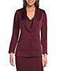 Marella Coordinating Cognac Satin Point Lapel Long Sleeve One-Button Blazer, Color:Bordeaux - Image 2