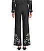 Marella Coordinating Egizio Crepe Back Satin Placement Print Flare Hem Pants, Color:Black - Image 2