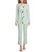 Marella Rubens Stretch Microfiber Canvas Notch Lapel Collar Long Sleeve Two-Button Jacket, Color:Jade - Image 4