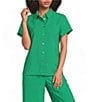 Marella Woven Sapice Emerald Canvas Button-Down Shirt - Image 1