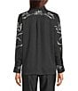 Marella Coordinating Yacht Crepe Back Satin Placement Print Point Collar Long Sleeve Button Front Blouse, Color:Black - Image 2