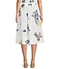 Marella Zambia Organic Cotton Stretch Poplin Floral Print Paper-Bag Drawstring Waist A-Line Coordinating Midi Skirt, Color:Optical White - Image 2