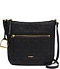 Color:Black - Image 1 - Amy Top Zip Leather Basketweave Crossbody Bag