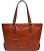 Color:Vachetta - Image 1 - Sienna Croc-Embossed Leather Tote Bag