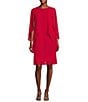 Color:Red - Image 1 - 3/4 Sleeve Chiffon Overlay Shift Dress