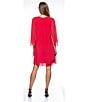 Color:Red - Image 5 - 3/4 Sleeve Chiffon Overlay Shift Dress