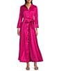 Marina 3/4 Sleeve Point Collar Neck Tie Waist Taffeta Midi A-Line Dress, Color:Fuchsia - Image 1