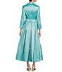 Marina 3/4 Sleeve Point Collar Neck Tie Waist Taffeta Midi A-Line Dress, Color:Sage - Image 2