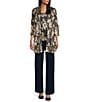 Color:Navy/Gold - Image 1 - Metallic Knit Printed 3/4 Sleeve Scoop Neck Jacket 2-Piece Jumpsuit Set