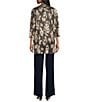 Color:Navy/Gold - Image 2 - Metallic Knit Printed 3/4 Sleeve Scoop Neck Jacket 2-Piece Jumpsuit Set