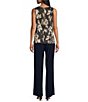 Color:Navy/Gold - Image 4 - Metallic Knit Printed 3/4 Sleeve Scoop Neck Jacket 2-Piece Jumpsuit Set