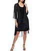 Color:Black - Image 1 - 3/4 Sleeve Scoop Neck Stretch Velvet Sequin 2-Piece Jacket Dress