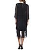 Color:Black - Image 2 - 3/4 Sleeve Scoop Neck Stretch Velvet Sequin 2-Piece Jacket Dress