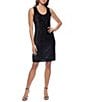 Color:Black - Image 3 - 3/4 Sleeve Scoop Neck Stretch Velvet Sequin 2-Piece Jacket Dress