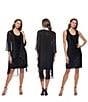 Color:Black - Image 4 - 3/4 Sleeve Scoop Neck Stretch Velvet Sequin 2-Piece Jacket Dress