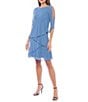 Marina 3/4 Split Sleeve Crew Neck Tiered Skirt Chiffon Sheath Dress, Color:Light Blue - Image 1