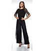 Color:Black - Image 4 - Beaded 3/4 Sleeve Crew Neck Flyaway Jumpsuit