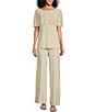 Color:Champagne - Image 1 - Beaded Short Capelet Sleeve Round Neck Matte Jersey 2-Piece Pant Set