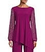 Color:Fuchsia - Image 3 - Beaded Long Sleeve Crew Neck 2-Piece Pant Set