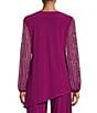 Color:Fuchsia - Image 4 - Beaded Long Sleeve Crew Neck 2-Piece Pant Set