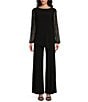 Color:Black - Image 1 - Beaded Long Sleeve Crew Neck 2-Piece Pant Set