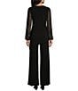 Color:Black - Image 2 - Beaded Long Sleeve Crew Neck 2-Piece Pant Set