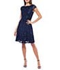 Color:Navy - Image 1 - Cap Sleeve Boat Neck Cap Sleeve Soutache Fit And Flare Dress