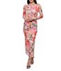 Marina Floral Lace Crew Neck Long Sleeve Mesh Embrodiery Maxi Sheath Dress, Color:Pink Multi - Image 1