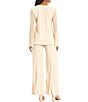 Color:Champagne - Image 2 - Keyhole Rhinestone Neck Beaded Bell Long Sleeve Matte Jersey 2-Piece Pant Set